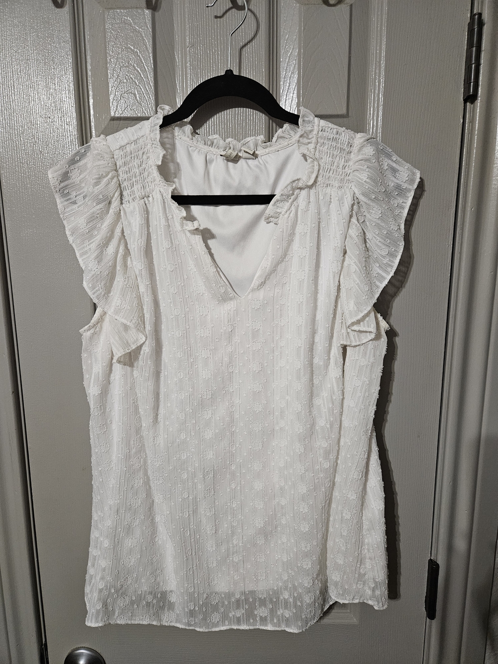 Cato White Ruffle Sleeve V-Neck Blouse